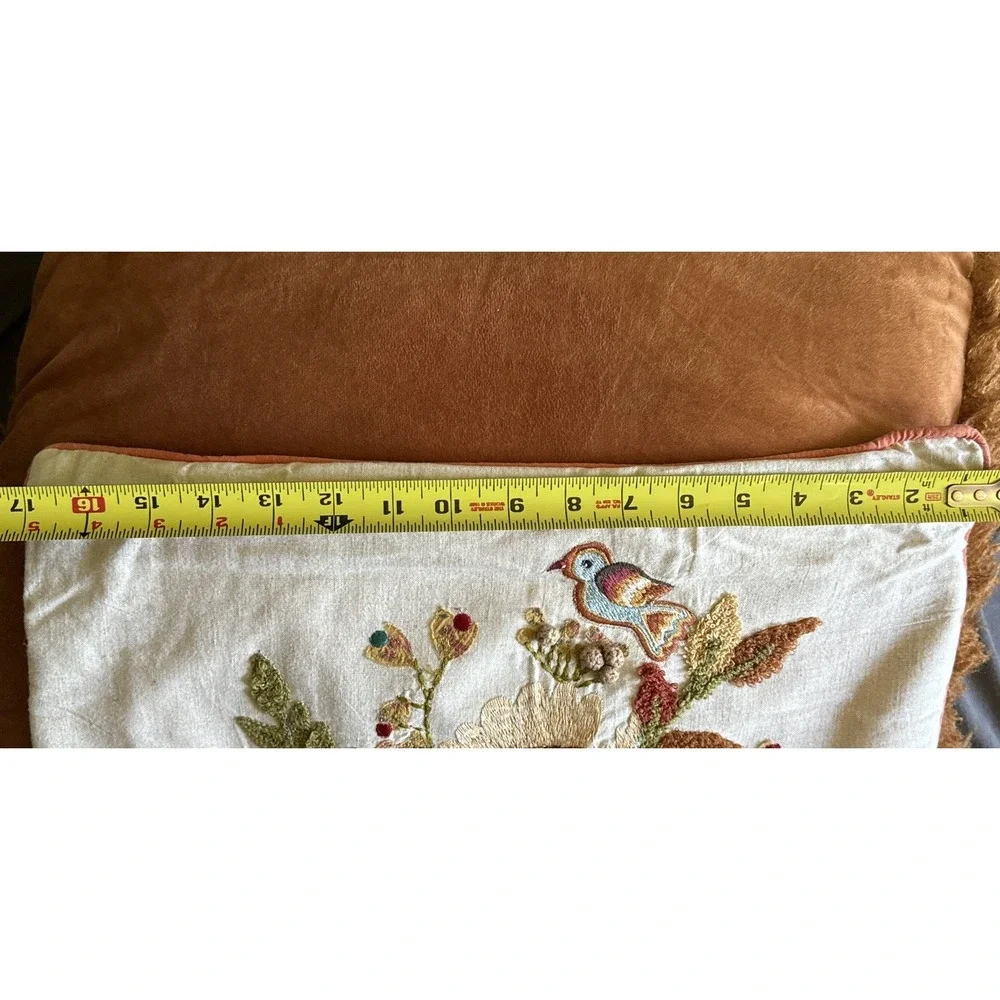 Pier 1 Throw Pillow Sunflowers Birds Crewel Embroidered Harvest Decorative Decor